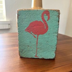 Wood Block Pink Flamingo Art